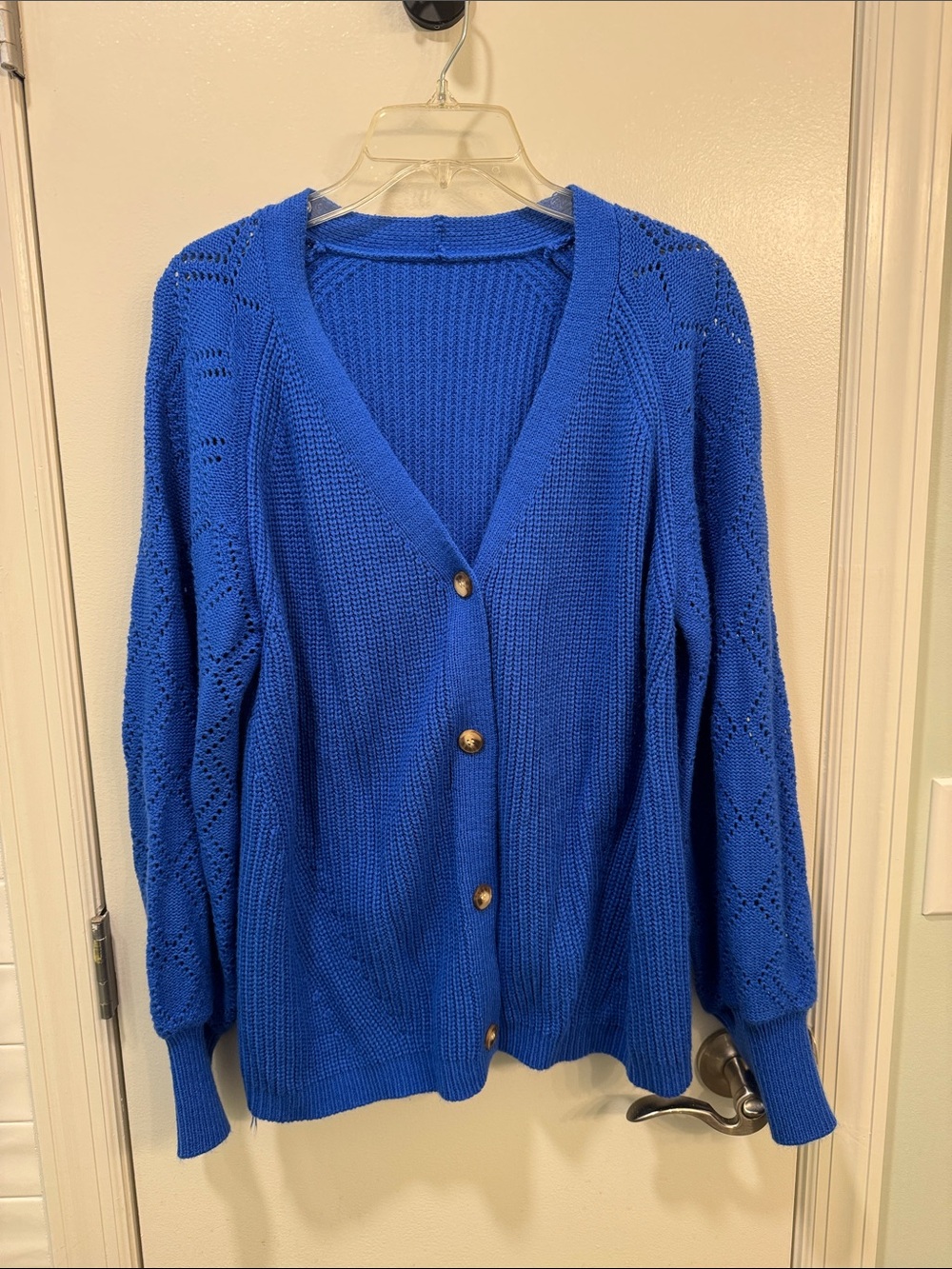 Blue V-Neck Button Front Women's Cardigan Sweater